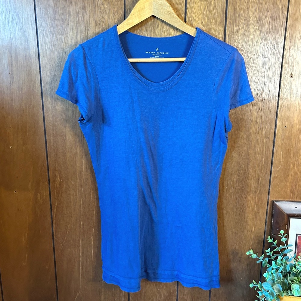 Banana Republic Womens T Shirt‎ Top Blue Cotton Short Sleeve Casual Size L